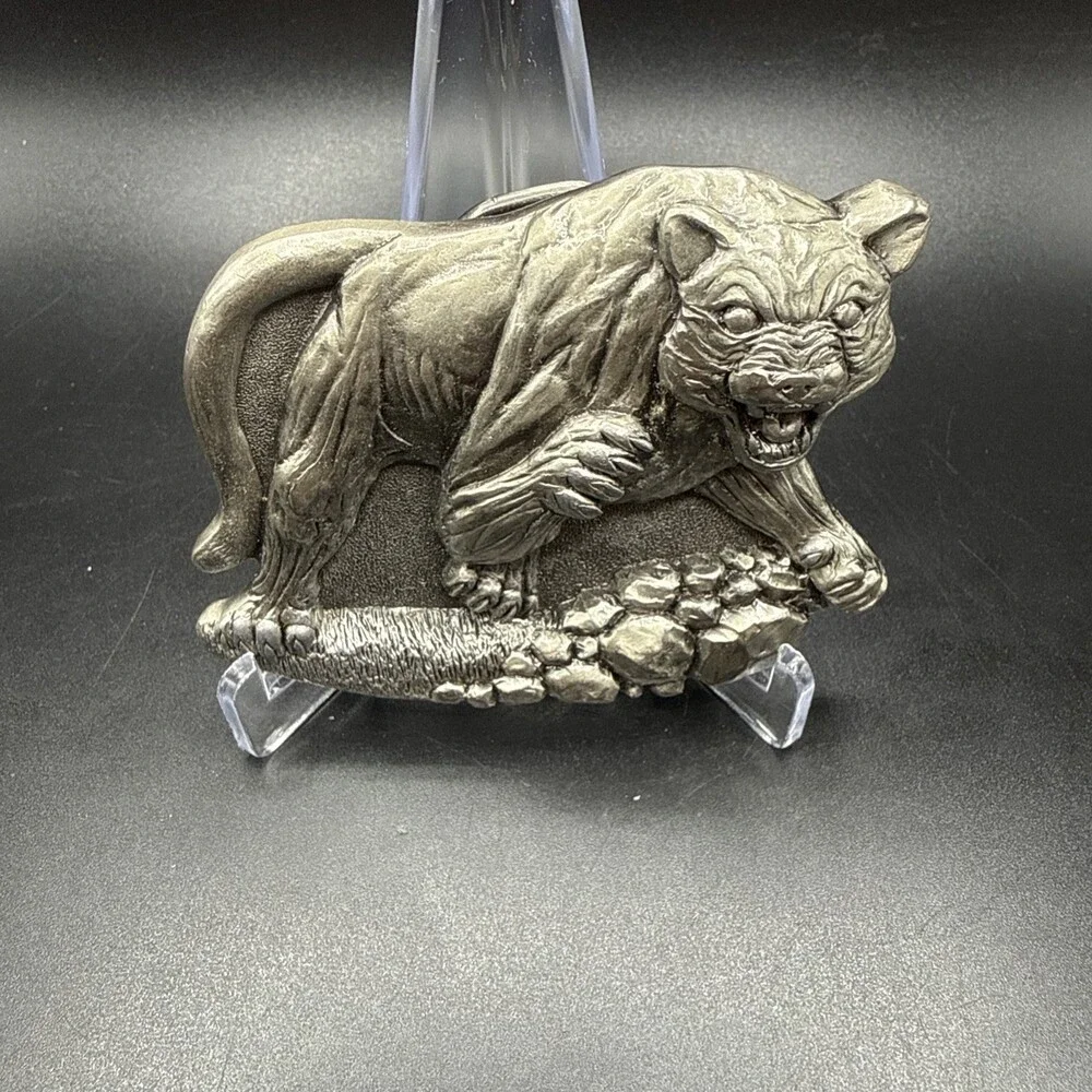 Vintage 1995 Pewter Tanside Tiger Belt Buckle Made In England
